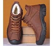 Zapatos de algodón para ocio al aire libre Zapatos de cuero cálidos acolchados con forro polar de piel de vaca de invierno de caña alta para hombres 38 negro