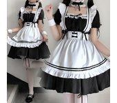 Disfraz de sirvienta lolita negra, disfraz de sirvienta encantadora para niñas y mujeres, vestido de Cosplay L