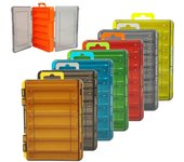 Caja de pesca con 12 compartimentos, portátil, para exteriores, doble cara, organización de cebo, caja de herramientas de pesca multifuncional negro