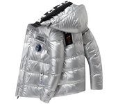 Chaqueta de invierno gruesa y cálida de cuero artificial brillante para hombre, parka informal, ropa de abrigo de otoño, impermeable, con cuello alto y capucha XS negro
