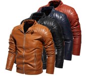 Chaqueta de cuero moderna para hombre, chaqueta de motocicleta de PU de Color sólido, chaqueta de cuero opcional multicolor de felpa a la moda 3XL