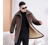 Chaqueta de invierno para hombre, de manga larga, con solapa y un solo pecho, con bolsillos y forro de terciopelo grueso de color liso S marrón claro