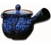 Tetera Kitsusako Tokoname Ware de boca grande, color lapislázuli azul, fácil de lavar, hojas de té que no gotean, Kyusu, hecha en Japón, antigoteo, 400 ml azul