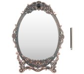 Espejo de maquillaje de escritorio retro con relieve floral y bordes de cuentas, imagen clara, espejo vintage funcional.