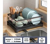 Soporte para cubiertos, almacenamiento de escritorio, estante de secado, bandeja para platos, almacenamiento, cesta para vajilla, escurridor negro