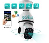 5G WIFI Vigilancia Rotación de 360° Seguimiento automático Cámara panorámica Cámara inalámbrica E27 PTZ CCTV IR Visión nocturna Detección de movimiento Audio bidireccional blanco
