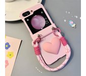 Funda con cadena y correa para la muñeca a prueba de golpes para Samsung Galaxy Z Flip 5 Flip3 ZFlip4 con diseño de amor rosa simple y portátil for Z Flip5 color rosa