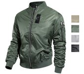 Cazadora de hombre con cremallera, manga larga, bolsillos, abrigo fino, chaqueta de béisbol, chaqueta de piloto holgada para primavera y otoño XL verde del ejército