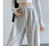 Pantalones deportivos para mujer, de cintura alta, finos, holgados, para dos prendas, informales, de pierna ancha, pantalones versátiles con cordón ajustable S negro