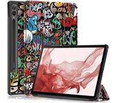 Funda rígida de cuero de lujo con tres pliegues y soporte inteligente para Samsung Galaxy Tab S9, S9 FE, S9 Plus, funda protectora a prueba de golpes Tab S9 (11 inch) gris