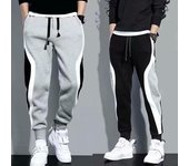 Pantalones deportivos de talla grande para hombre, pantalones deportivos con banda en el tobillo de color en contraste, cintura elástica con cordón, pantalones sueltos con bolsillo para ejercicio diario M negro