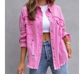 Chaqueta vaquera de otoño e invierno para mujer, Top informal de manga larga con solapa para mujer S color rosa