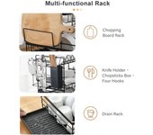 Escurridor de platos con escurridor desmontable, escurridor de platos de 3 niveles para encimera de cocina, juego de escurridor de platos negro