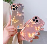 Funda para teléfono con borde ondulado suave y diseño de flores y mariposas de dibujos animados para iPhone 16, 15, 14, 13, 12 Pro Max, Samsung S24 Ultra, S23, S22 Plus, Redmi Note 13 Pro Samsung S21 FE 5G puro