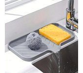 Bandeja de silicona para fregadero con drenaje, soporte para esponja y jabón, cepillo para fregar, estante para jabón, organizador de cocina S gris