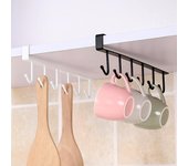 Estante de almacenamiento con 6 ganchos de hierro, armario de guardarropa, estantes debajo de Metal, colgador de taza, organizador de baño y cocina, soporte para estante colgante blanco