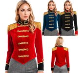 Disfraz de circo Ringmaster para mujer, fiesta temática de Halloween, manga larga, cuello levantado, hombro con flecos, chaqueta de terciopelo S rojo
