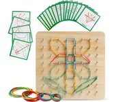 Geoplano de madera con bandas elásticas, bloques de patrones matemáticos gráficos, geoplano Montessori, juguete educativo con tarjetas de patrones y bandas elásticas para crear
