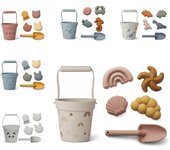 Juguetes de playa de silicona, accesorios de playa, moldes para juguetes de arena, juego de pala y cubo, juguetes para jugar en el agua del baño del bebé, juego de verano para piscina al aire libre para niños pequeños, 6 piezas 16x10x10cm beige
