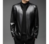 Chaqueta de Cuero para Hombre Otoño e Invierno Nueva Chaqueta de Cuero Suave con Cuello Alto para Hombre Chaqueta de Cuero Informal Suelta para Hombre M negro