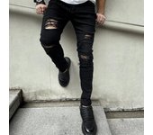 Pantalones vaqueros pitillo rasgados estilo Hip hop de calle para hombre, pantalones vaqueros informales con agujeros delgados y elegantes para hombre 42 negro