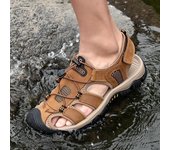 Nuevas sandalias de piel de vaca de verano, primera capa de piel de vaca, tendencia al aire libre, zapatos transpirables, zapatos casuales de playa para hombres 38