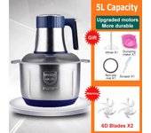 Picadoras de carne eléctricas, trituradora de alimentos de 5L, rebanadora de verduras multifuncional de acero inoxidable 6S, procesador, picadora de cocina US Plug (110V)