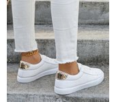 Zapatillas nuevas pequeñas blancas para mujer, primavera y otoño, cabeza redonda, talla grande, planas, informales, con cordones, zapatos para mujer 35 oro
