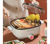 Olla eléctrica de 3,5 l de gran capacidad, wok eléctrico para el hogar, sartén antiadherente, olla multifunción para 1 a 3 personas. EU blanco