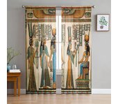 Cortinas transparentes de cultura faraónica egipcia para decoración de sala de estar, cortinas de ventana de Organza y gasa de tul para cocina y dormitorio W135 x H115cm x1&Rod Pocket