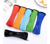 Bolsa portátil para vajilla, bolsa para cubiertos, bolsa de viaje para guardar vajilla, bolsa para picnic, cuchillo, tenedor, cuchara, estuche con cremallera. azul