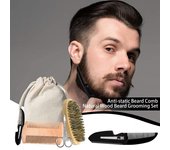 Kit de cuidado de barba para hombres de 3/5 piezas con cerdas de jabalí, cepillo ovalado, peine de madera de doble cara plegable, tijeras, bolsa de almacenamiento, kit para el cuidado del bigote para hombres 5pcs