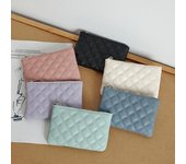Monedero para Mujer Color Sólido Cuero Sintético Textura De Rombo Cierre De Cremallera Forma Blong Gran Capacidad Portátil Ligero Costuras Firmes Dama verde claro