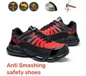 Zapatos de seguridad para el trabajo unisex con punta de acero y amortiguación de aire, zapatillas antideslizantes para hombres y mujeres, zapatos de seguridad transpirables a prueba de perforaciones y golpes 40 negro