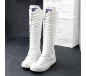 Botas de mujer para primavera y otoño, botas de lona a media pantorrilla, zapatos informales de caña alta, Botas Largas con cordones y cremallera, botas planas cómodas, talla 43 35 negro