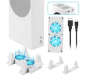 Soporte de ventilador para Xbox Series S Compatible solo con Xbox Series S Sistema de enfriamiento con ventilador de doble propósito Accesorio de estación de acoplamiento 3 velocidades ajustable 2