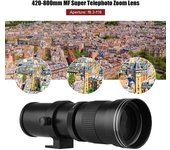 Cámara MF Super Teleobjetivo Zoom Lente F/8.3-16 420-800mm Montura T + Juego de filtros UV/CPL/FLD +2X negro