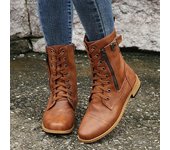 Botas de motociclista estilo occidental retro para mujer, nuevas, de talla grande, con hebilla punk y cremallera, botas con cordones hasta media pantorrilla 35 marrón