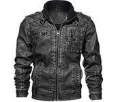 Chaqueta de cuero de marca para otoño e invierno, abrigo de motociclista vintage de PU para hombre, chaquetas de motociclista casuales, talla grande 4XL, cuello alto, tops gruesos para hombre L negro