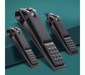 Cortaúñas de acero inoxidable, color negro, grande, antisalpicaduras, cortaúñas portátil, herramientas de manicura large flat #C16D0#