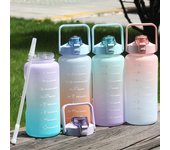 2000ML Botella de agua de gran capacidad con marcador de tiempo y tapa de rebote de paja Taza helada a prueba de fugas para deportes al aire libre y jarra de agua de fitness new style color rosa