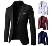 Chaqueta de traje de manga larga con solapa para hombre, con bolsillos con solapa, de un solo botón, de color liso, ropa formal de negocios M azul marino