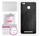 apgo Protective Skin Sticker for the back compatible with Xiaomi Redmi 3 Pro, Wrap Film, Foil, Vinyl - Pattern Black Leather