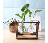 Jarrón de vidrio y madera, maceta para terrario, mesa de escritorio, bandeja hidropónica, decoración del hogar, maceta para bonsái, macetas colgantes con madera