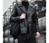 Chaqueta de cuero de moda para hombre, traje de motocicleta juvenil coreano, chaqueta de cuero para hombre, prendas de vestir exteriores de tendencia, otoño L