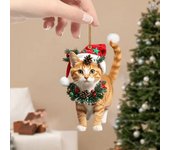 Colgante de gato navideño en acrílico 2D, adorno colgante con forma de sombrero de Papá Noel, adorno para espejo retrovisor de coche, regalo para amantes de los gatos Cat