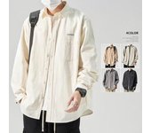 Camisa de moda para hombre, manga larga, primavera y otoño, letras simples, sentido superior del bordado, camisa de color sólido, chaqueta de algodón de trabajo holgada versátil M negro
