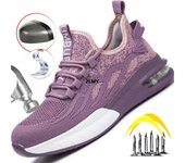 Zapatos de seguridad de moda para mujer, nuevas zapatillas con punta de acero, botas de seguridad para el trabajo transpirables para mujer, zapatos de trabajo a prueba de pinchazos para mujer, zapatos industriales ligeros 36