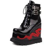 Lilyptuart Za Botines de plataforma, Mujer, Zapatos de moto Punk con dragón chino y punta redonda de otoño, Zapato de tacón para mujer 38