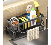 Rejilla de drenaje para fregadero de cocina, caja de almacenamiento, rejilla de drenaje automático para fregadero, rejilla para esponja y jabón, rejilla para trapos, toallero, cesta de filtro blanco